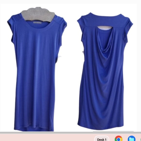 Athleta  Charisma Dress Periwinkle Blue Keyhole Cowl Back Ruched Mini Dress MED - Picture 2 of 8